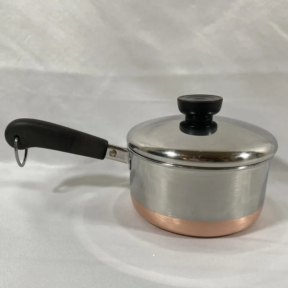 Revere Ware 1 Qt Quart Copper Bottom Sauce Pan, Lid Clinton 90 j Stainless Steel
